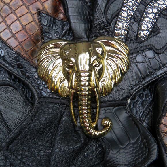 1980s Vintage NAS Black Frogskin Faux Leather Elephant Buckle Shoulder Bag - Picture 3 of 12